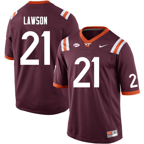 Men #21 Keli Lawson Virginia Tech Hokies College Football Jerseys Sale-Maroon